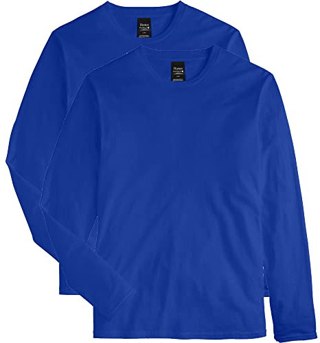 Hanes Men's Long Sleeve Nano Cotton Premium T-Shirt (Pack of 2), Deep Royal, Medium