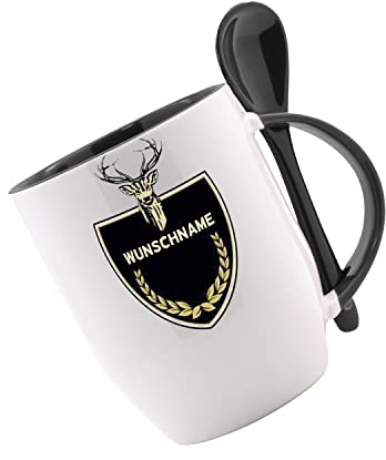 CreaLuxe Löffeltasse 'Jäger Tasse (Wunschname)' personalisiert, Kaffeetasse mit Motiv, Bürotasse