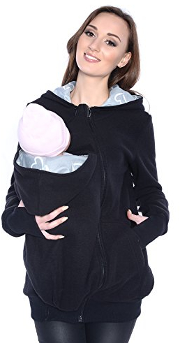 Mija - 3in1 Tragejacke, Umstandsjacke/Fleece Tragepullover für Tragetuch für Babytrage 4018A (M / 38, Schwarz)