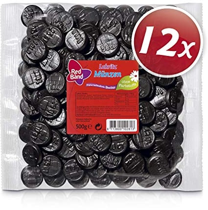 Red Band Lakritz Münzen - Großpackungen: 12er Pack (500 g Beutel) - Die Leckerste Währung aller Zeiten – Dunkel, Intensiv, Einfach Köstlich - Holländische Qualität - Süßigkeiten