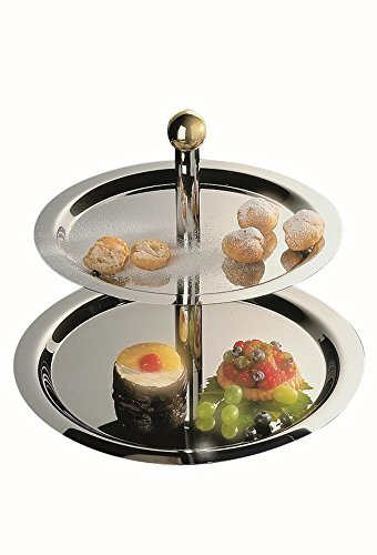 APS 33238 Etagère FINESSE, 2-stufig, Durchmesser 38/32 cm, Höhe 30 cm, 18/0 Edelstahl, Messing-Kugelgriff