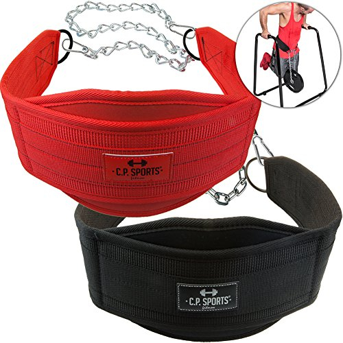 C.P. Sports Trainings Dip Gürtel Dipgürtel, Schwarz oder Rot extra lange Kette One Size
