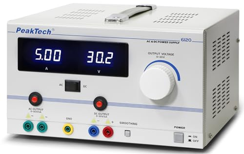 PeakTech P 6120 – Stabilisiertes Labornetzteil 0-30V / 0-5A AC/DC – Professionelles Labornetzgerät mit LED-Display – Liner regelbares Labor Netzteil – Made in Germany