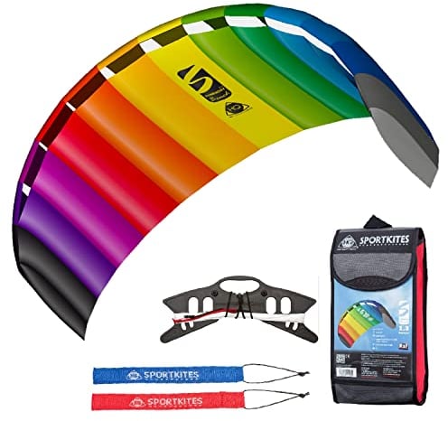 HQ Lenkmatte Lenkdrachen Symphony Beach III 2.2 Rainbow, Zweileiner Matte, Drachen für Kinder und Erwachsene, 73x220cm, inkl. 100kp Dyneema Schnüre, 2x25m auf Winder mit Schlaufen, Drachen ab 14 Jahre