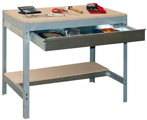 SimonRack Werkbank 400 kg Belastbarkeit, 84,2x91x61 cm, 1 Schublade, Große Arbeitsfläche Arbeitsfläche, Arbeitstisch, Holz-Arbeitsplatte, Grau/Holz - BT0