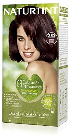 NATURTINT Biobased, Coloración Permanente Sin Amoniaco, 100% Cobertura de Canas, Tinte para el Cabello con Ingredientes Naturales, Color Intenso, Natural y Duradero, 3.60 Negro Cereza, 170ml