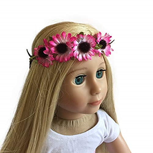 The New York Doll Collection 18 Zoll / 46 cm Puppen Stirnband - Blumenrosa Sonnenblumenkranz - Haarschmuck für 18 Zoll / 46 cm Puppen