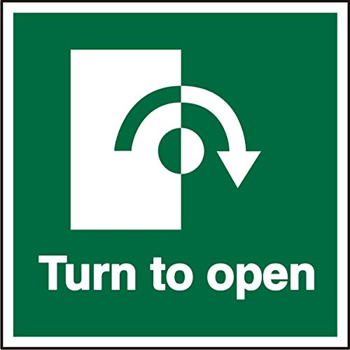 Seco Turn to Open - Cartello con freccia in senso orario, 100 mm x 100 mm, autoadesivo in vinile