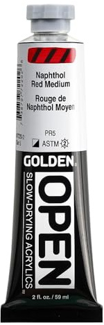 GOLDEN OPEN Slow-Drying Acrylics, Naphthol Red Medium, 2 fl. oz. Tube