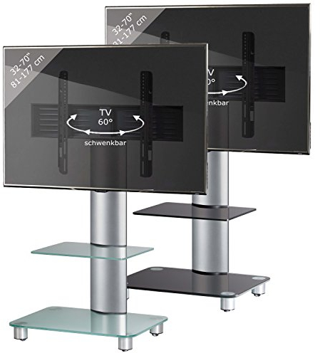 VCM Universal TV VESA Standfuß Ständer Fernseh Rack Alu Glas rollbar Rollen Tosal ZW Schwarzglas