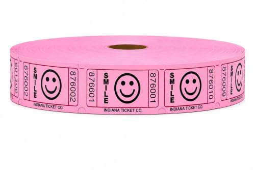 Raffle Tickets Single Roll 50/50 Smile, Pink, 2,000 Tickets, Made in USA | Premium raffle tickets roll, ideal for 50/50 raffles, fundraisers, door prizes, school carnivals, parties, community events