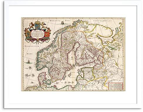 Wee Blue Coo 9x7 '' MAP ANTIQUE SCANDINAVIA NORWAY SWEDEN FINLAND FRAMED ART PRINT F97X509