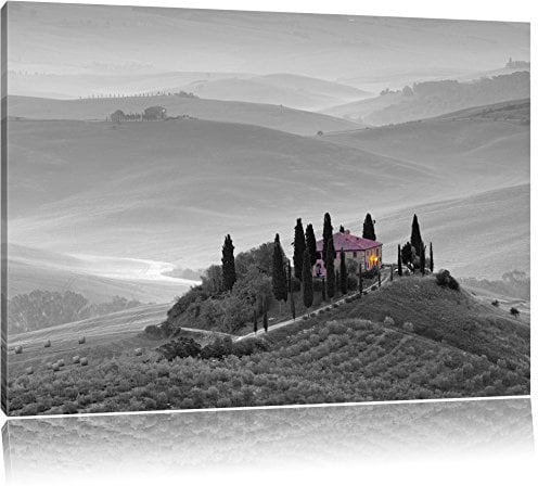Pixxprint schöne Toskana Landschaft B&W, Größe: 120x80cm, Leinwandbild, fertig gespannt, Wandbild, Dekoration, Kunstdruck, kein Poster