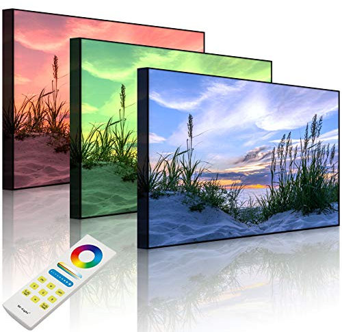 Lightbox-Multicolor | LED Bild Leuchtbild | Gras am Strand bei Sonnenuntergang | 60x40 cm | Front Lighted