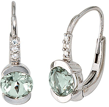 Jobo Damen Boutons 585 Gold Weißgold 6 Diamanten 2 Amethyste grün Ohrringe Ohrhänger