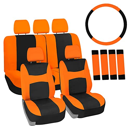 FH Group Vollständiges Set Autositzbezüge, universelle Passform, Vordersitzbezüge, Airbag-kompatibel, Geteilte Sitzbank, waschbarer Sitzbezug für SUV, Limousine, Van, Orange