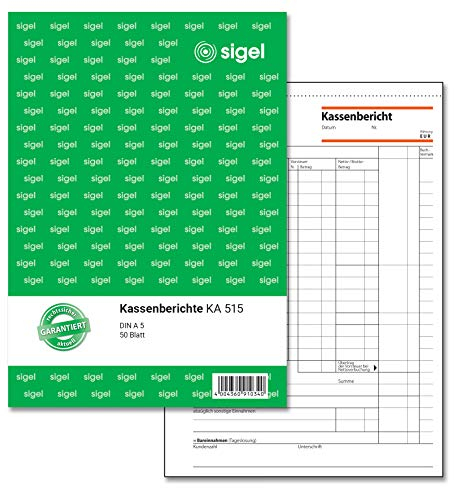SIGEL KA515 Kassenbericht A5, 50 Blatt 1 Stück, aus nachhaltigem Papier