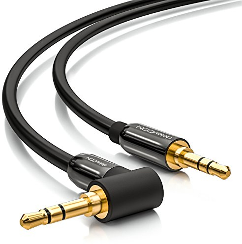 deleyCON 3,0m Klinkenkabel 3,5mm AUX Kabel Stereo Audio Kabel Klinkenstecker 1x 90° gewinkelt für PC Laptop Handy Smartphone Tablet KFZ HiFi-Receiver - Schwarz