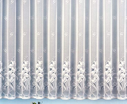 heimtexland Gardine Vorhang Jacquard Store mit Bleiband für schönen Fall weiß schönes Blumenmuster Allover mit Kräuselband/Universalschienenband HxB 245x450 cm für Fensterbreite 140-185 cm Typ43