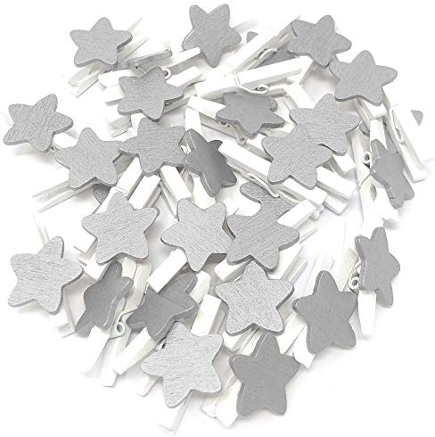 Lot de 10 mini pinces à linge blanches de 30 mm avec étoiles argentées de 18 mm pour mariage et Noël