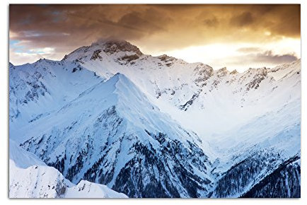 120x80cm - Fotodruck auf Leinwand und Rahmen Gebirge Berge Schnee Winter Sonne - Leinwandbild auf Keilrahmen modern stilvoll - Bilder und Dekoration