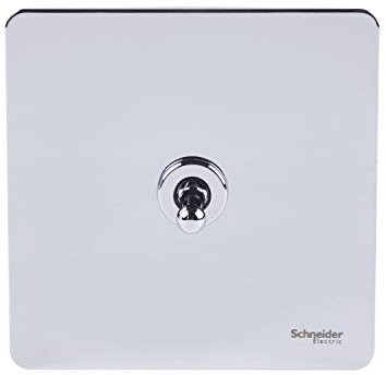 Schneider Electric Ultimate Screwless Flat Plate - Single Toggle 2 Way Light Switch, 16AX, GU1412TPC, Polished Chrome