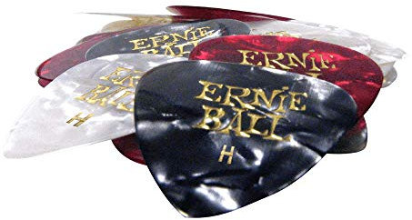 Ernie Ball Heavy Pearloid Cellulose-Plektren, farblich sortiert, Beutel mit 24 Stück