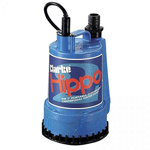Clarke Hippo 2 1 250W Submersible Water Pump, 85Lpm Flow, 6m Lift, 230V with Thermal Overload Protection