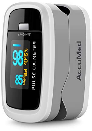 AccuMed® CMS-50D1 Pulse Oximeter Finger Pulse Blood Oxygen SpO2 Monitor w/Carrying case, Landyard & Battery FDA CE Approved (White)