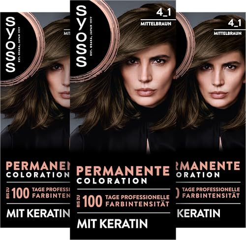 Syoss Coloration 4_1 Mittelbraun (115 ml), permanente Haarfarbe | Verleiht bis zu 100 Tage professionelle Farbintensität, für 100 % Grauabdeckung, Tiefenpflege Kur für dein Haar