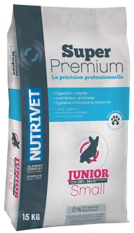 NUTRIVET - Super Premium - Junior Small - Kroketten ohne Weizen - Kleiner Welpe - Reich an tierischen Proteinen - 15 kg