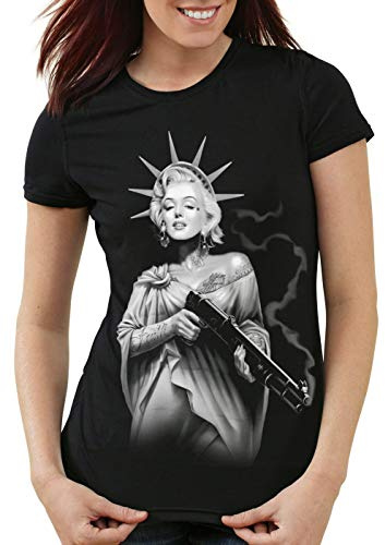 style3 Marilyn Liberty Tattoo T-Shirt Damen Freiheitsstatue USA New York, Farbe:Schwarz, Größe:L