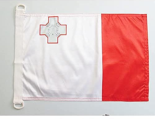 AZ FLAG - Drapeau Malte - 45x30 cm - Pavillon Nautique Maltais Spécial Bateau Et Extérieur En Maille Bloquée Avec Anneaux Plastiques Intégrés - 30g
