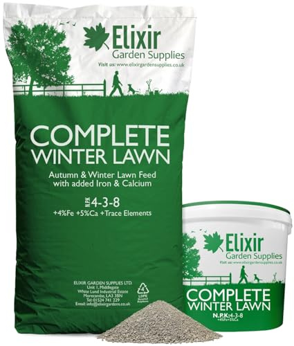 Elixir Gardens Complete Winter Lawn Premium Compound Fertiliser 5kg Bag | Autumn & Winter Turf Feed Optimized for British Climate (N.P.K 4-3-8 + 4% Fe + 5% Ca) | Treats up to 143 sq.m