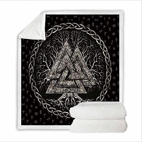 RFFLUX Wikinger Kuscheldecke 150x200cm Warmer Winter Weich Nordisch Mythologie Wikinger Decke Microfaser Sherpa Wohndecke Flauschige Couchdecke für Erwachsene Weihnachten Geschenk Blanket