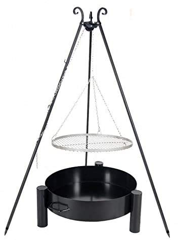 Dreibein Grill VIKING Höhe 180cm + Grillrost aus Edelstahl Durchmesser 60cm + Feuerschale Pan33 Durchmesser 70cm