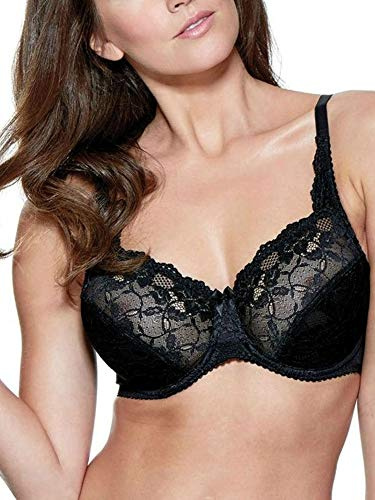 Charnos Rosalind Bra 165010 Underwired Non Padded Full Cup Lace Secret Support, Black, 36D
