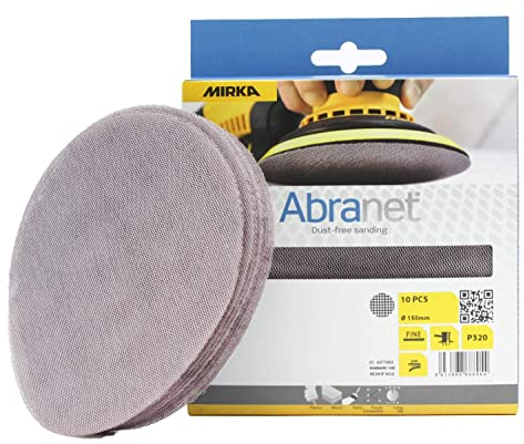 Mirka Abranet Netzschleifscheiben Ø 150mm Klett/Korn P320 / 10 Stk / AE241F1032 / Für alle 150mm Exzenterschleifer und Schleifmaschinen geeignet/zum Schleifen von Holz, Spachtel, Lack, Kunststoff