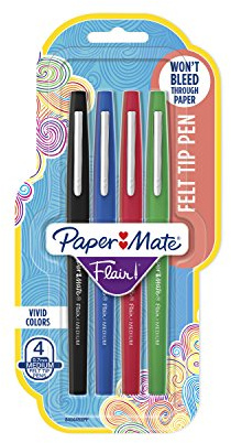 Paper Mate Flair Felt Tip Pens, Medium Point (0.7mm), Business Colors, 4 Count