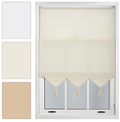 FURNISHED Roller Blinds with Triangle Edge and Metal Fittings, Made to Measure - Cream, 210W x 165H cm