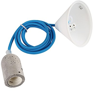 Design Set - Textilkabel marineblau mit Betonfassung E27 und weißem Baldachin