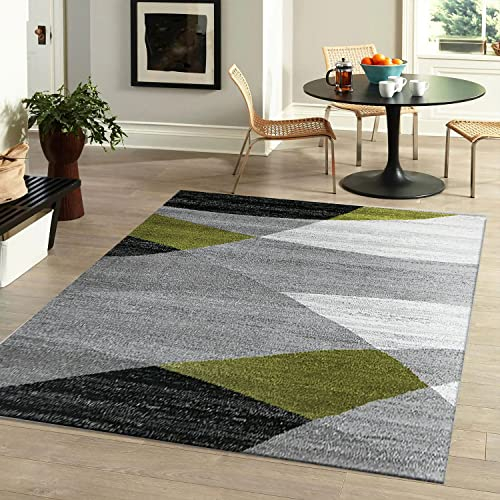 VIMODA Teppich Geometrisches Muster Meliert in Grün Grau Weiß Schwarz Kurzflor Wohnzimmer, Maße:60x110 cm
