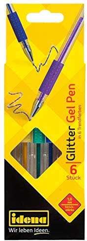 Idena 512080 - Gel-Pen Glitter, 6 Stück in Trendfarben, im Karton-Etui