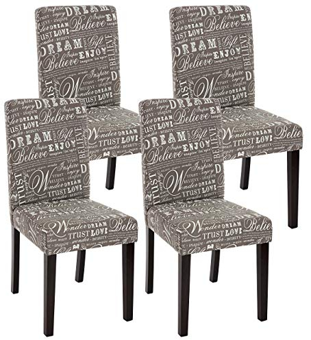 Mendler 4er-Set Esszimmerstuhl Stuhl Küchenstuhl Littau - Textil mit Schriftzug, grau, dunkle Beine