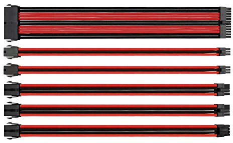 Thermaltake TtMod Sleeve Extension Power Supply Cable Kit ATX/EPS/8-pin PCI-E/6-pin PCI-E with Combs, Red/Black AC-033-CN1NAN-A1