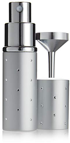 Fantasia Taschenzerstäuber 10ml, nachfüllbar inkl. Trichter, Parfum Zerstäuber Geschenkset für zuhause und unterwegs, Silber 9cm