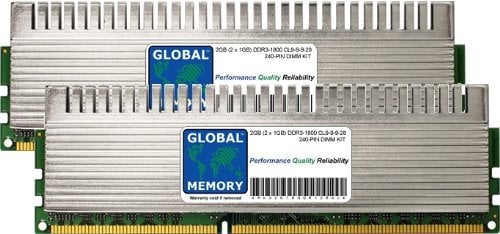 GLOBAL MEMORY 2Go (2 x 1Go) DDR3 1800MHz PC3-14400 240-PIN OVERCLOCK DIMM MÉMOIRE RAM KIT pour Ordinateurs DE Bureau/Cartes Meres