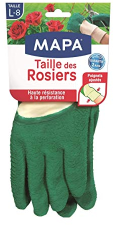MAPA - Taille des Rosiers - Gants de Jardinage en Latex avec textile 100% Coton - Anti-Perforation - Idéal pour la taille des Epineux - 1 paire - Taille L, Vert