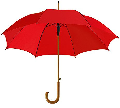 eBuyGB Automatic Opening Classic Wooden Crook Handle Large Umbrella Rainproof for Men and Women Umbrella Windproof Strong - Red 41.5 Inch / 105cm Span 90cm Length