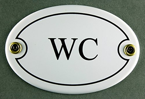 Emaille Türschild WC weiß oval 7x10 cm Schild Emailleschild Metallschild Blechschild KloTürschild ToilettenTürschild
